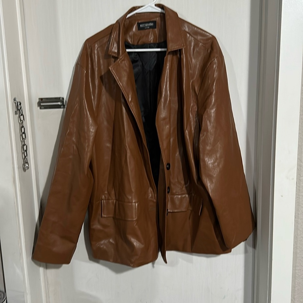 Caramel Brown Kittenish Faux Leather Jacket